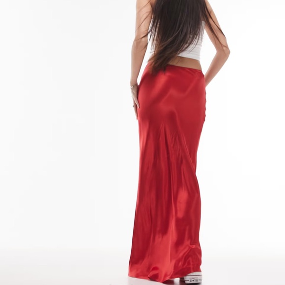 Topshop Red Bias Cut Long Satin Skirt Size 2 - Picture 2 of 8